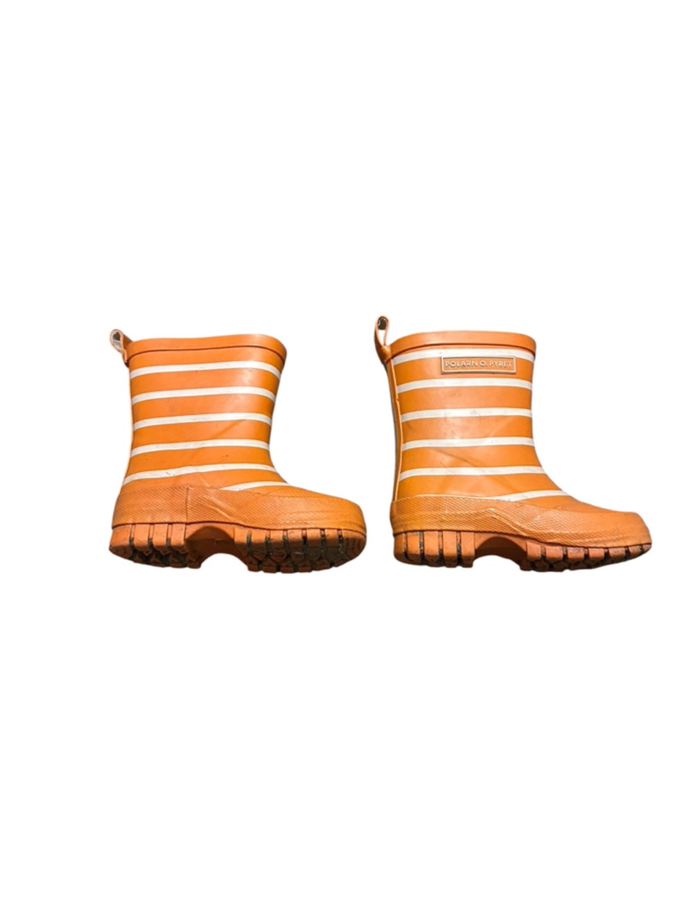 Polarn O. Pyret Orange and Cream Striped Kids Rain Boots Sz 21